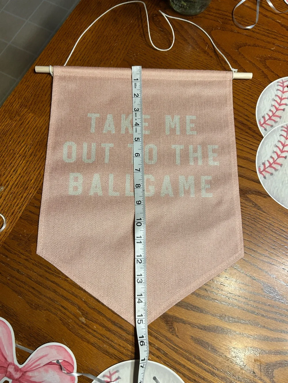 Pink Baseball Garland Banner — 'Take Me Out to the Ballgame' Party Decoration